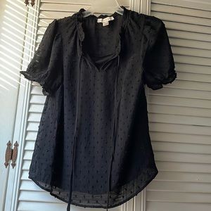 Black Textured Polka Dot Blouse